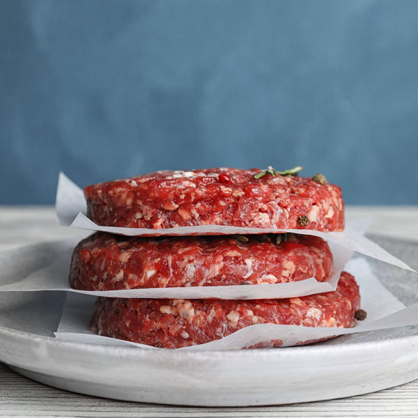 Grass Fed Beef & herb burgers, (quick frozen, un-aged, additive free, gluten free)