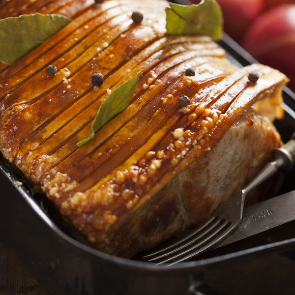 Pasture raised Free range pork loin roast with crackling (bone in, frozen)