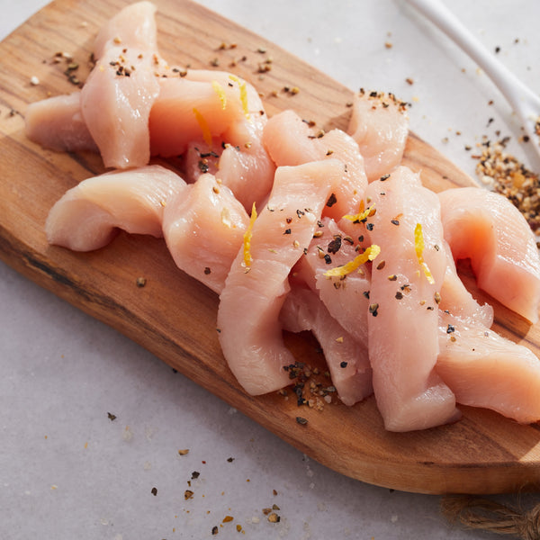 Quick Frozen Un-aged Free range Chicken Breast stir fry strips
