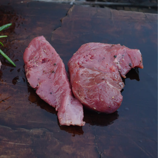 Quick frozen un-aged wild venison loin steak