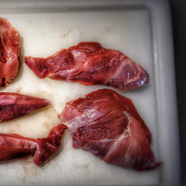 Quick frozen un-aged wild venison rump steak