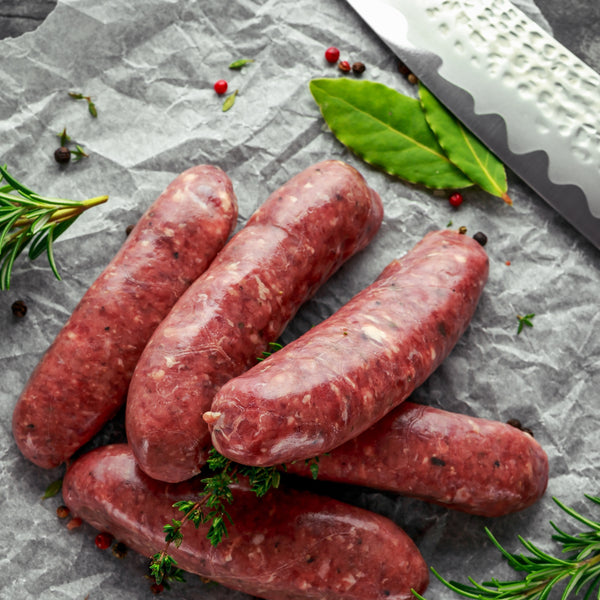 Grass fed beef sausages (gluten free, frozen)